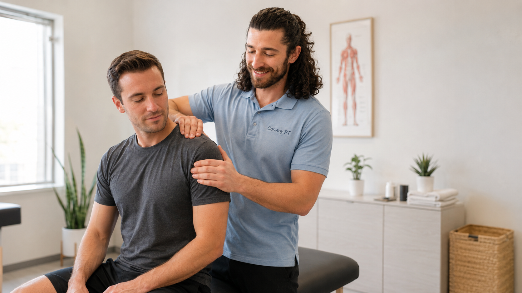 Dr. Conway performing hands-on shoulder treatment